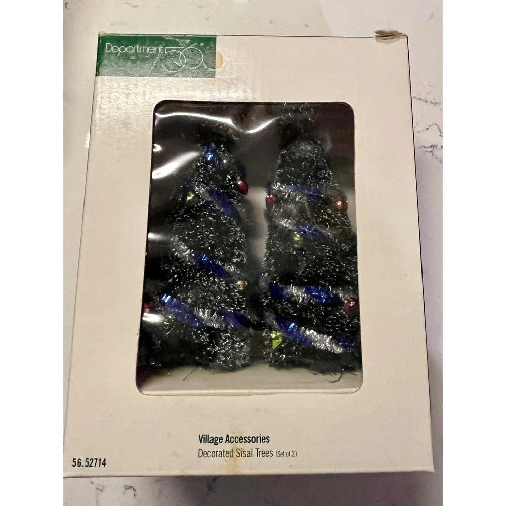 Department 56 Miniature Sisal Christmas Trees with Stars and Ornaments Set of‎ 2